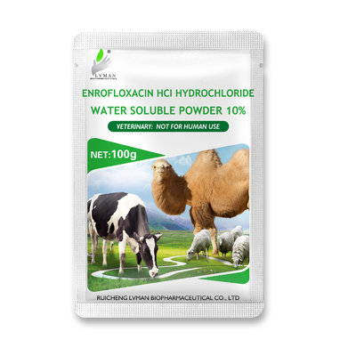 Water Soluble Enrofloxacin Hydrochloride Hcl Powder 10% With Gmp Veterinary Livestock Medicine